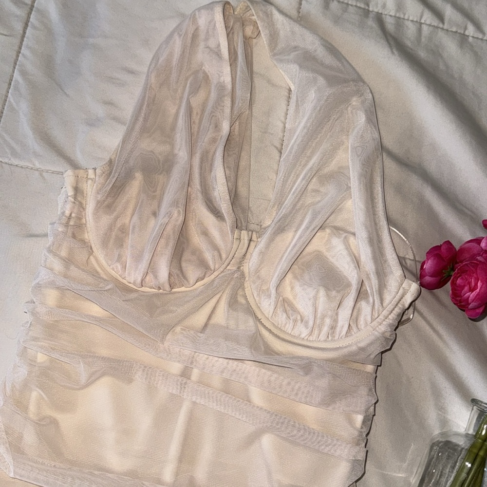 Nude Mesh Ruched Bodysuit - Picture 2 of 6